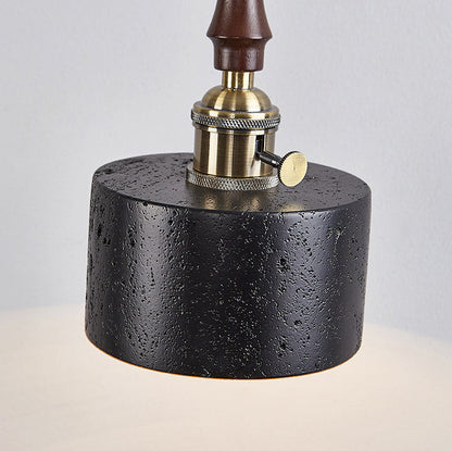 Modern Art Deco Round Copper Solid Wood Black Travertine 1-Light Pendant Light For Bedroom