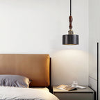 Modern Art Deco Round Copper Solid Wood Black Travertine 1-Light Pendant Light For Bedroom