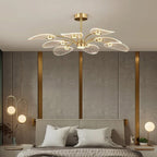Contemporary Scandinavian Iron Round Branch Leaf Acrylic LED Semi-flush Mount Ceiling Light for Bedroom
