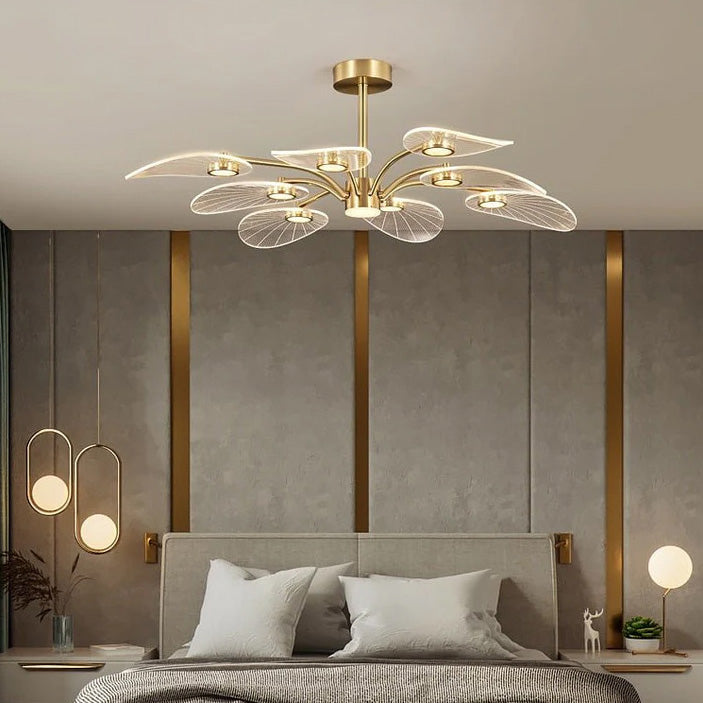 Contemporary Scandinavian Iron Round Branch Leaf Acrylic LED Semi-flush Mount Ceiling Light for Bedroom