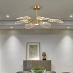 Contemporary Scandinavian Iron Round Branch Leaf Acrylic LED Semi-flush Mount Ceiling Light for Bedroom