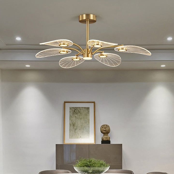 Contemporary Scandinavian Iron Round Branch Leaf Acrylic LED Semi-flush Mount Ceiling Light for Bedroom