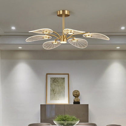 Contemporary Scandinavian Iron Round Branch Leaf Acrylic LED Semi-flush Mount Ceiling Light for Bedroom