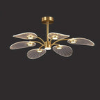 Contemporary Scandinavian Iron Round Branch Leaf Acrylic LED Semi-flush Mount Ceiling Light for Bedroom