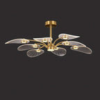 Contemporary Scandinavian Iron Round Branch Leaf Acrylic LED Semi-flush Mount Ceiling Light for Bedroom