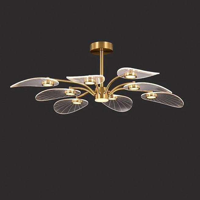 Contemporary Scandinavian Iron Round Branch Leaf Acrylic LED Semi-flush Mount Ceiling Light for Bedroom