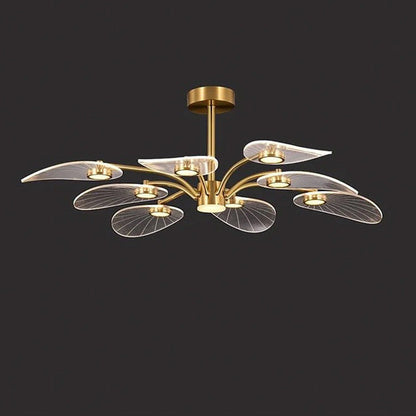 Contemporary Scandinavian Iron Round Branch Leaf Acrylic LED Semi-flush Mount Ceiling Light for Bedroom
