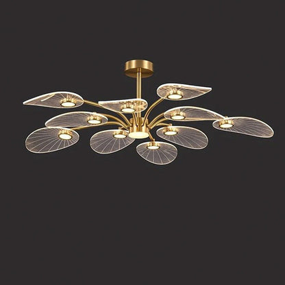 Contemporary Scandinavian Iron Round Branch Leaf Acrylic LED Semi-flush Mount Ceiling Light for Bedroom