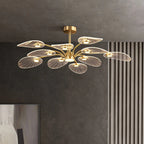 Contemporary Scandinavian Iron Round Branch Leaf Acrylic LED Semi-flush Mount Ceiling Light for Bedroom