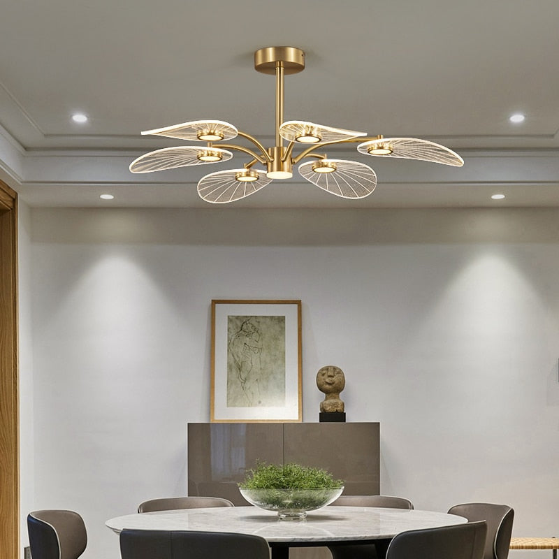 Contemporary Scandinavian Iron Round Branch Leaf Acrylic LED Semi-flush Mount Ceiling Light for Bedroom