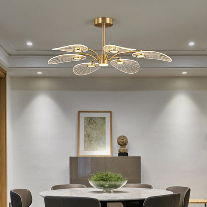 Contemporary Scandinavian Iron Round Branch Leaf Acrylic LED Semi-flush Mount Ceiling Light for Bedroom