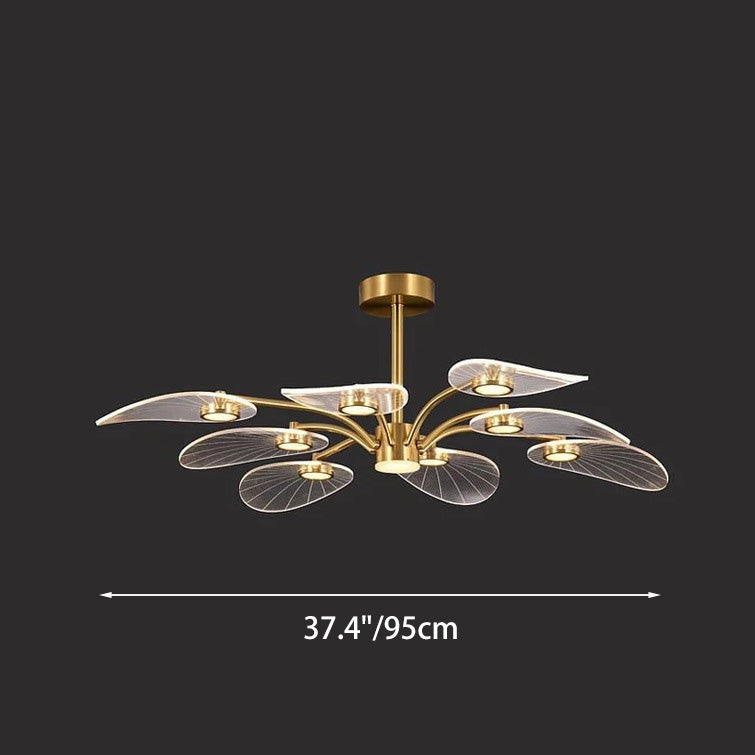 Contemporary Scandinavian Iron Round Branch Leaf Acrylic LED Semi-flush Mount Ceiling Light for Bedroom