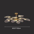 Contemporary Scandinavian Iron Round Branch Leaf Acrylic LED Semi-flush Mount Ceiling Light for Bedroom