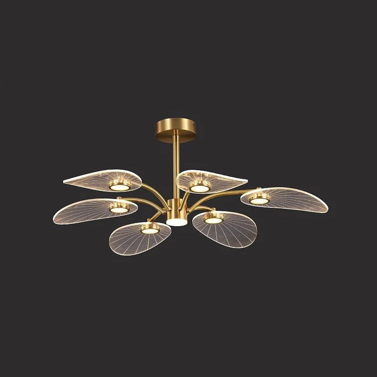 Contemporary Scandinavian Iron Round Branch Leaf Acrylic LED Semi-flush Mount Ceiling Light for Bedroom