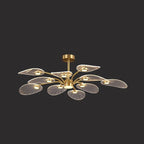 Contemporary Scandinavian Iron Round Branch Leaf Acrylic LED Semi-flush Mount Ceiling Light for Bedroom