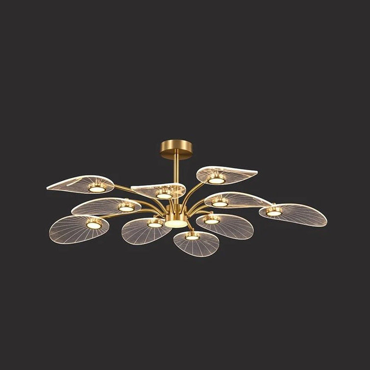 Contemporary Scandinavian Iron Round Branch Leaf Acrylic LED Semi-flush Mount Ceiling Light for Bedroom