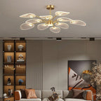 Contemporary Scandinavian Iron Round Branch Leaf Acrylic LED Semi-flush Mount Ceiling Light for Bedroom