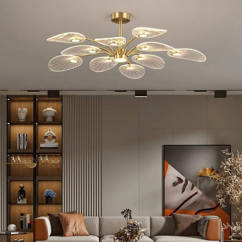 Contemporary Scandinavian Iron Round Branch Leaf Acrylic LED Semi-flush Mount Ceiling Light for Bedroom
