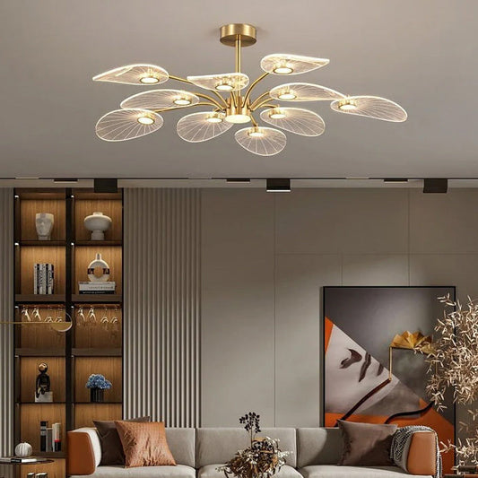 Contemporary Scandinavian Iron Round Branch Leaf Acrylic LED Semi-flush Mount Ceiling Light for Bedroom