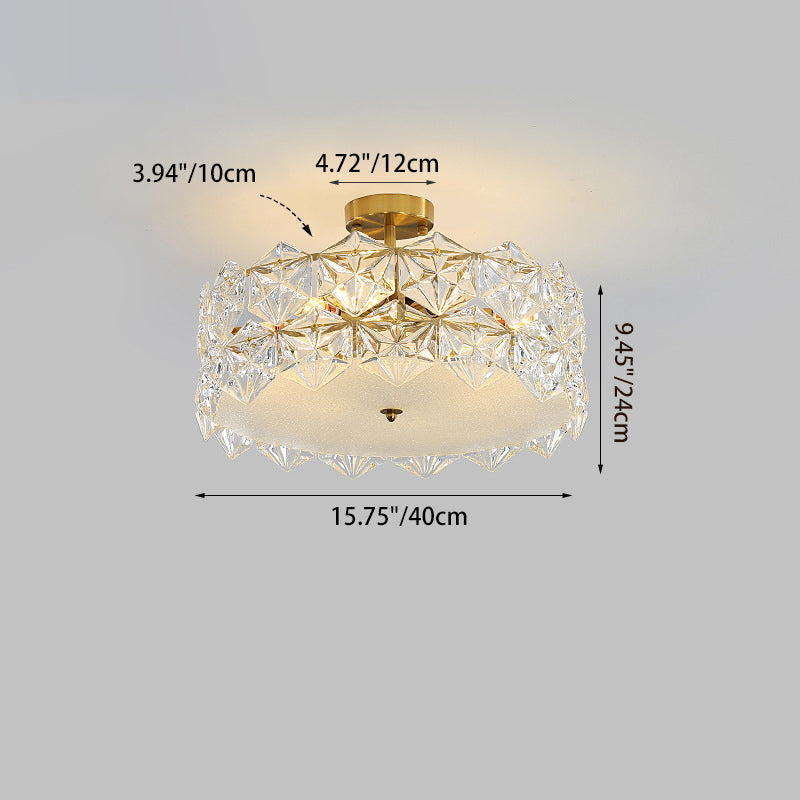 Traditional French Iron Glass Round 5/6/8-light Semi-flush Mount Ceiling Light for Living Room & Bedroom