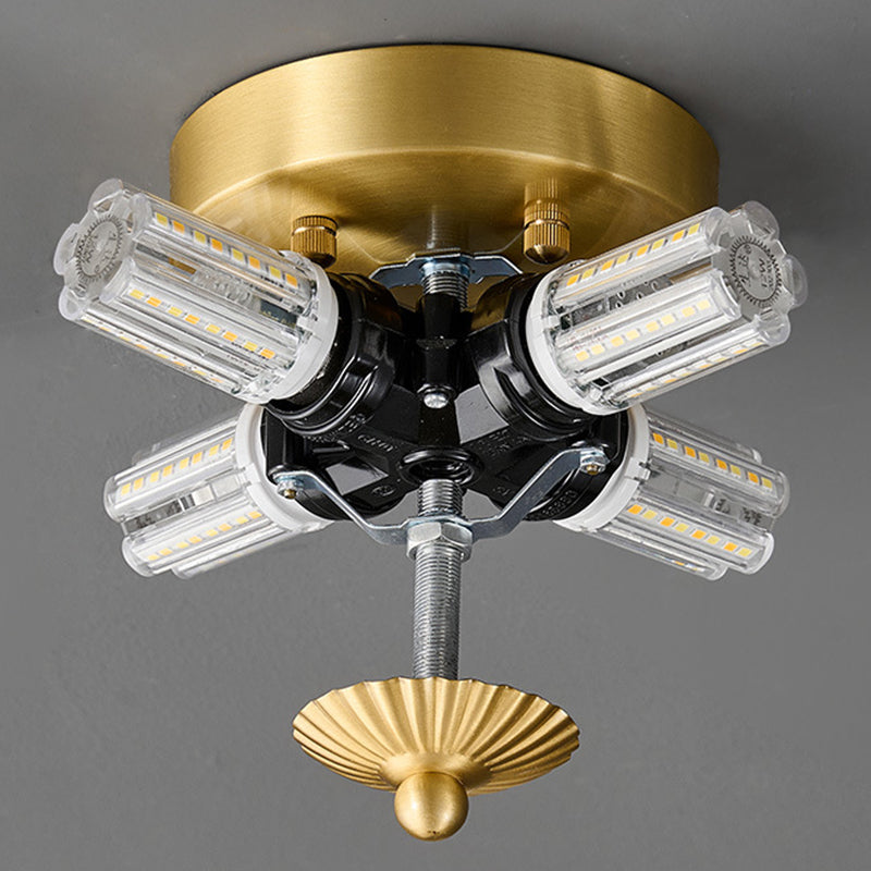 Contemporary Nordic Brass Glass Petal-shaped 3/4-light Flush Mount Ceiling Light for Living Room or Bedroom