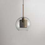 Contemporary Scandinavian Round Long Convex Ball Glass Iron 1-Light Pendant Light For Bedroom