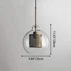 Contemporary Scandinavian Round Long Convex Ball Glass Iron 1-Light Pendant Light For Bedroom