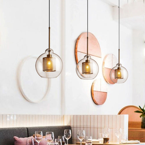 Contemporary Scandinavian Round Long Convex Ball Glass Iron 1-Light Pendant Light For Bedroom