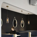 Contemporary Scandinavian Round Long Convex Ball Glass Iron 1-Light Pendant Light For Bedroom