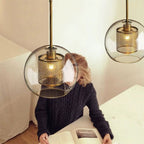 Contemporary Scandinavian Round Long Convex Ball Glass Iron 1-Light Pendant Light For Bedroom