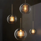 Contemporary Scandinavian Round Long Convex Ball Glass Iron 1-Light Pendant Light For Bedroom