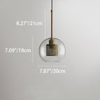 Contemporary Scandinavian Round Long Convex Ball Glass Iron 1-Light Pendant Light For Bedroom