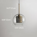 Contemporary Scandinavian Round Long Convex Ball Glass Iron 1-Light Pendant Light For Bedroom