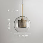 Contemporary Scandinavian Round Long Convex Ball Glass Iron 1-Light Pendant Light For Bedroom