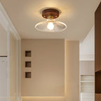 Traditional French Cone Wood Glass Copper 1-light Semi-flush Mount Ceiling Light for Living Room