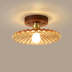 Traditional French Cone Wood Glass Copper 1-light Semi-flush Mount Ceiling Light for Living Room