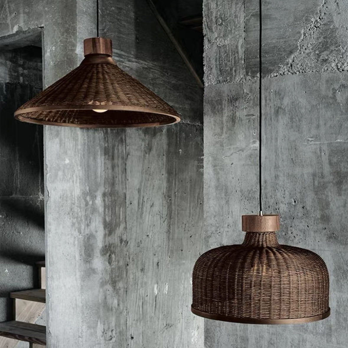 Traditional Chinese Drum Rattan Iron 1-light Pendant Light for Living Room