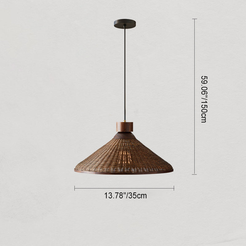 Traditional Chinese Drum Rattan Iron 1-light Pendant Light for Living Room
