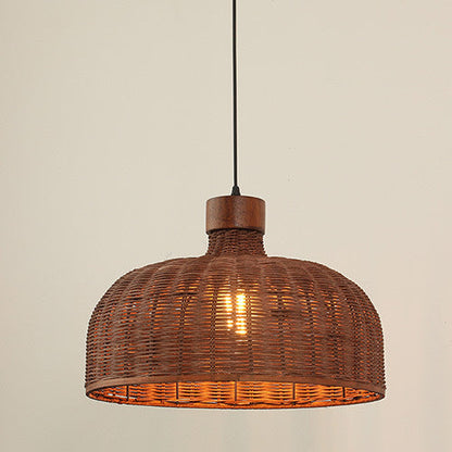 Traditional Chinese Drum Rattan Iron 1-light Pendant Light for Living Room