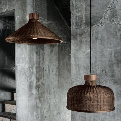 Traditional Chinese Drum Rattan Iron 1-light Pendant Light for Living Room