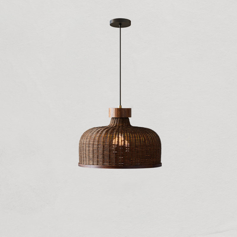 Traditional Chinese Drum Rattan Iron 1-light Pendant Light for Living Room