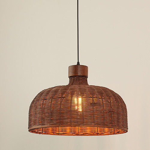 Traditional Chinese Drum Rattan Iron 1-light Pendant Light for Living Room