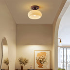 Traditional Vintage Dome Iron Wood Glass 1-light Semi-flush Mount Ceiling Light for Living Room
