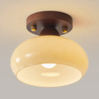 Traditional Vintage Dome Iron Wood Glass 1-light Semi-flush Mount Ceiling Light for Living Room