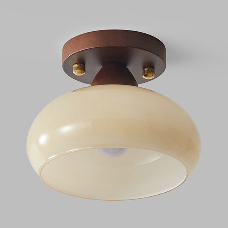 Traditional Vintage Dome Iron Wood Glass 1-light Semi-flush Mount Ceiling Light for Living Room