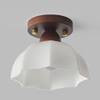 Traditional Vintage Dome Iron Wood Glass 1-light Semi-flush Mount Ceiling Light for Living Room