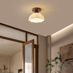Traditional Vintage Dome Iron Wood Glass 1-light Semi-flush Mount Ceiling Light for Living Room