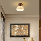 Traditional Vintage Dome Iron Wood Glass 1-light Semi-flush Mount Ceiling Light for Living Room