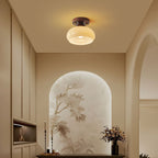 Traditional Vintage Dome Iron Wood Glass 1-light Semi-flush Mount Ceiling Light for Living Room