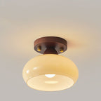 Traditional Vintage Dome Iron Wood Glass 1-light Semi-flush Mount Ceiling Light for Living Room